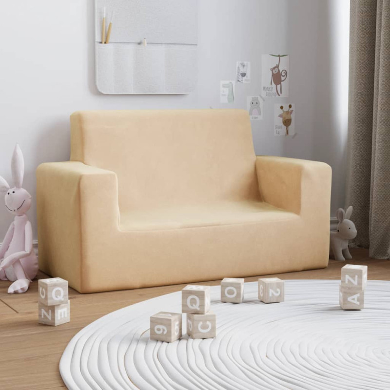 2-os. sofa dla dzieci, kremowa, miękki plusz
