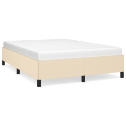 Rama łóżka bez materaca, kremowa, 140x190 cm, obita tkaniną