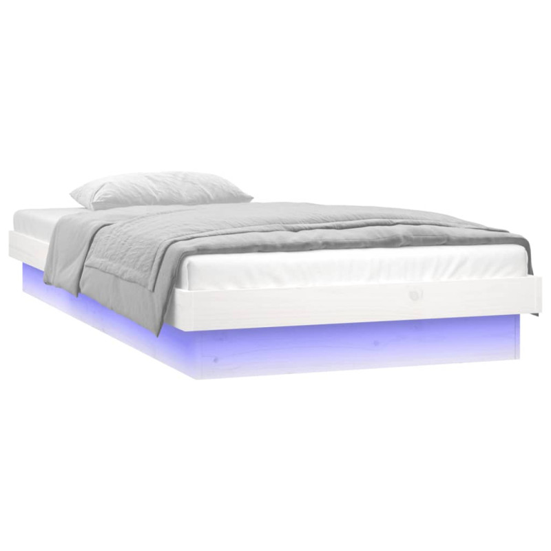 Rama łóżka z LED, biała, 90x190 cm, pojedyncza, lite drewno