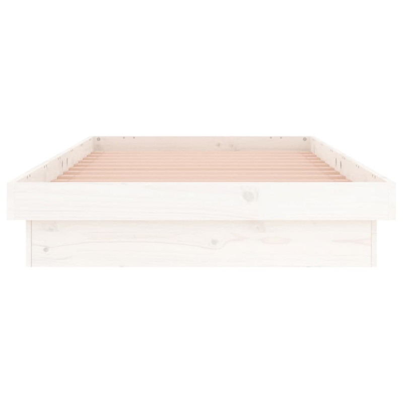 Rama łóżka z LED, biała, 90x190 cm, pojedyncza, lite drewno