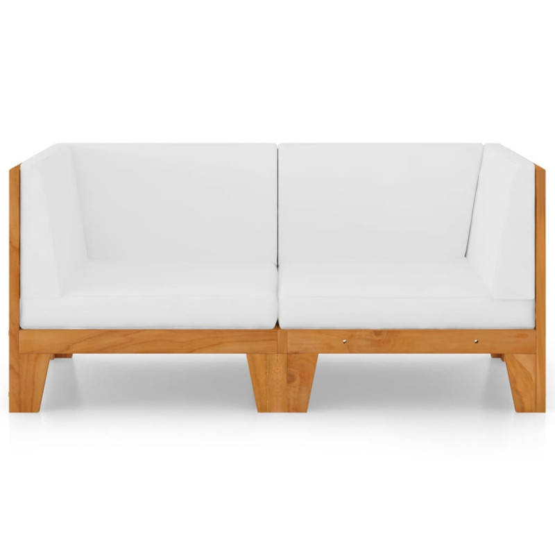 2-osobowa sofa z kremowymi poduszkami, lite drewno akacjowe