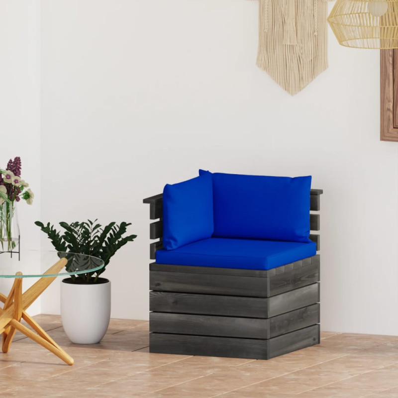 Ogrodowa sofa narożna z palet, z poduszkami, drewno sosnowe