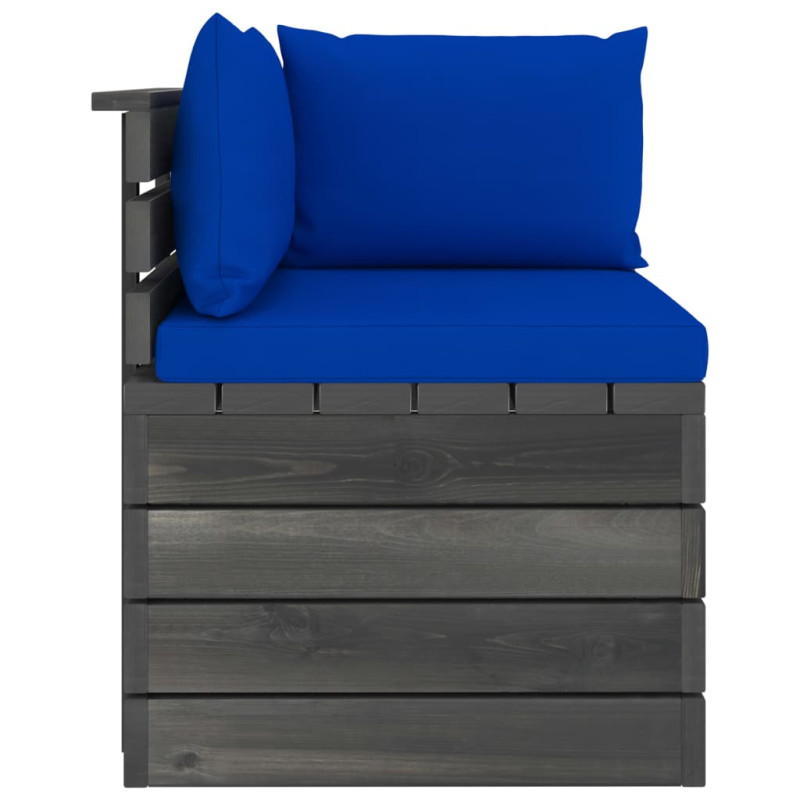 Ogrodowa sofa narożna z palet, z poduszkami, drewno sosnowe