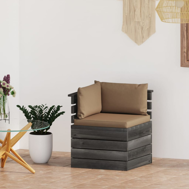 Ogrodowa sofa narożna z palet, z poduszkami, drewno sosnowe