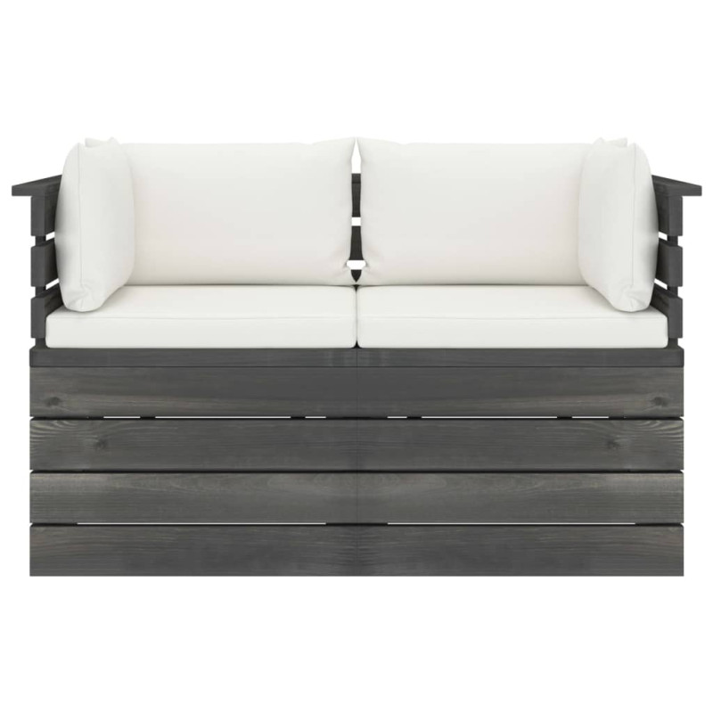 Ogrodowa sofa 2-osobowa z palet, z poduszkami, drewno sosnowe