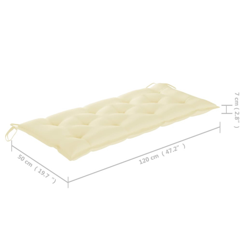 Ławka Batavia z kremową poduszką, 120 cm, lite drewno tekowe