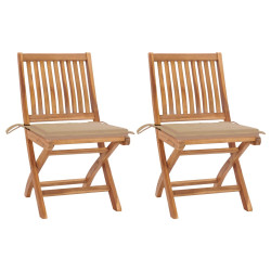 Krzesła ogrodowe z beżowymi poduszkami, 2 szt., drewno tekowe