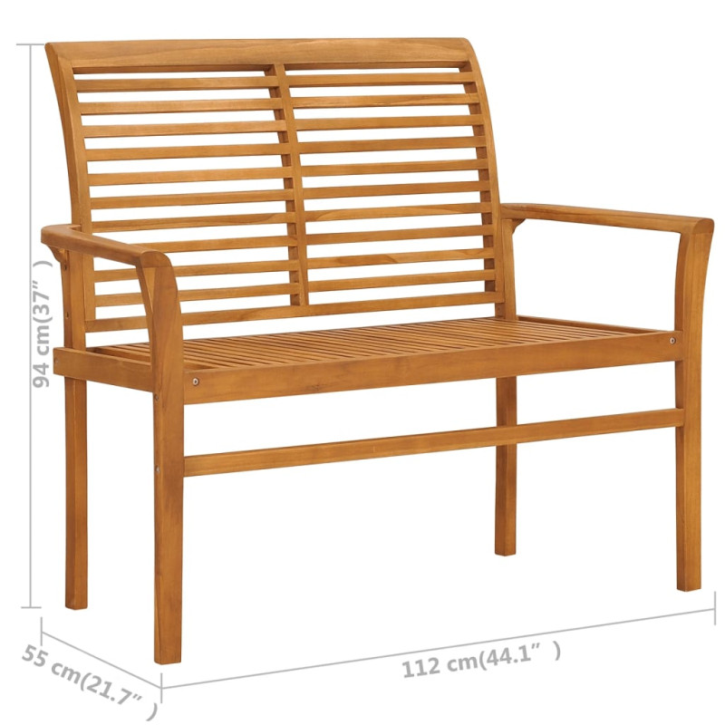 Ławka ogrodowa z jasnoniebieską poduszką, 112 cm, drewno tekowe