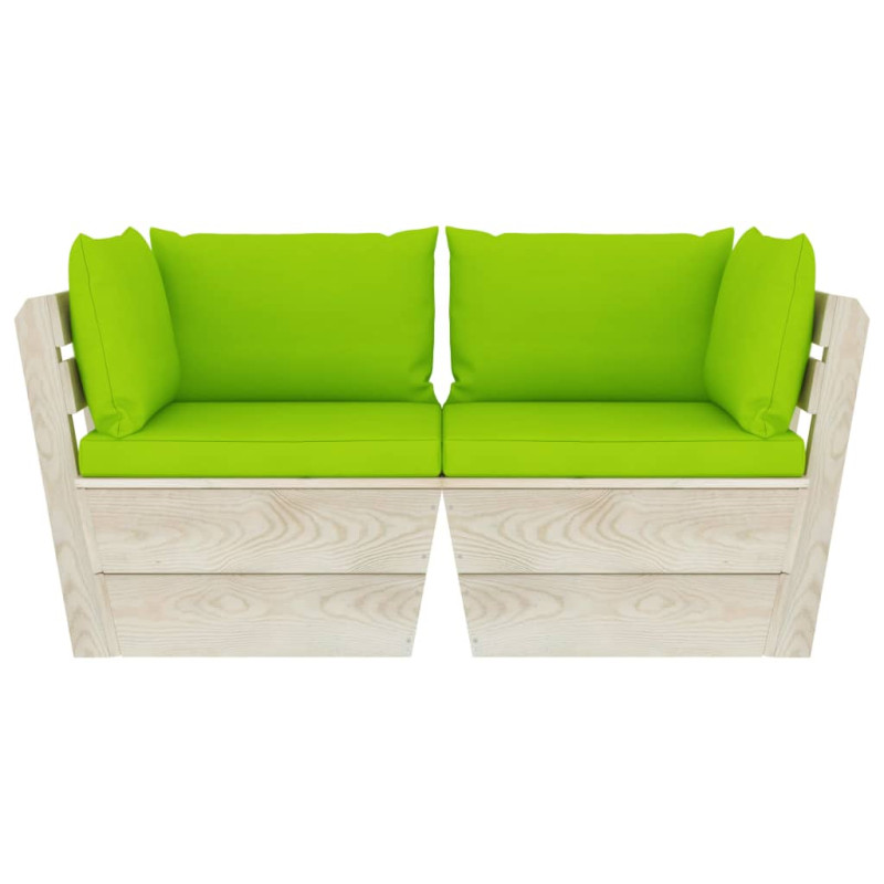 Ogrodowa sofa 2-osobowa z palet, z poduszkami, drewno świerkowe