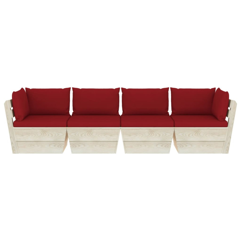 Ogrodowa sofa 4-osobowa z palet, z poduszkami, drewno świerkowe