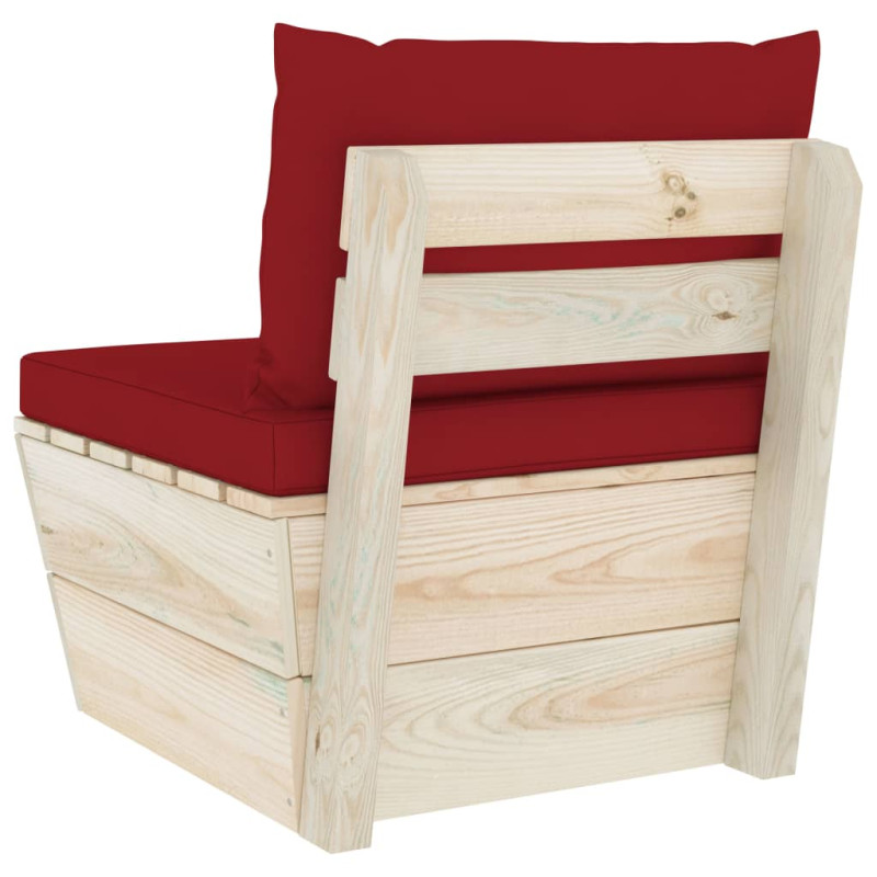 Ogrodowa sofa środkowa z palet, poduszki, impregnowany świerk