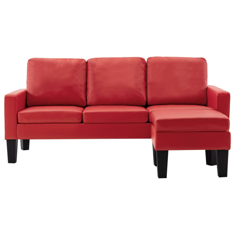 3-osobowa sofa z podnóżkiem, czerwona, sztuczna skóra