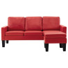 3-osobowa sofa z podnóżkiem, czerwona, sztuczna skóra