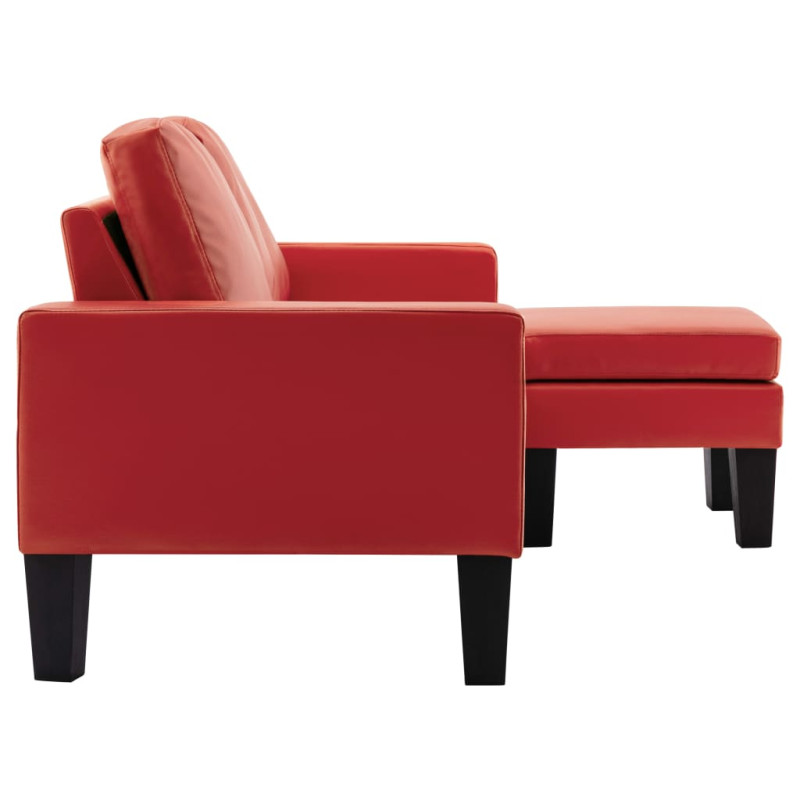 3-osobowa sofa z podnóżkiem, czerwona, sztuczna skóra