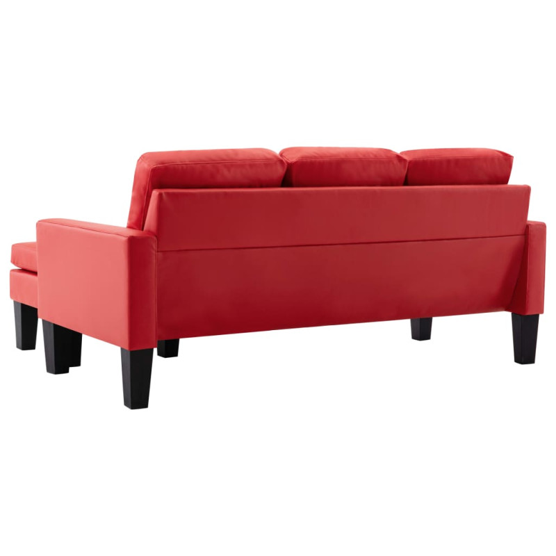 3-osobowa sofa z podnóżkiem, czerwona, sztuczna skóra
