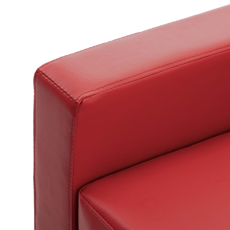 3-osobowa sofa z podnóżkiem, czerwona, sztuczna skóra