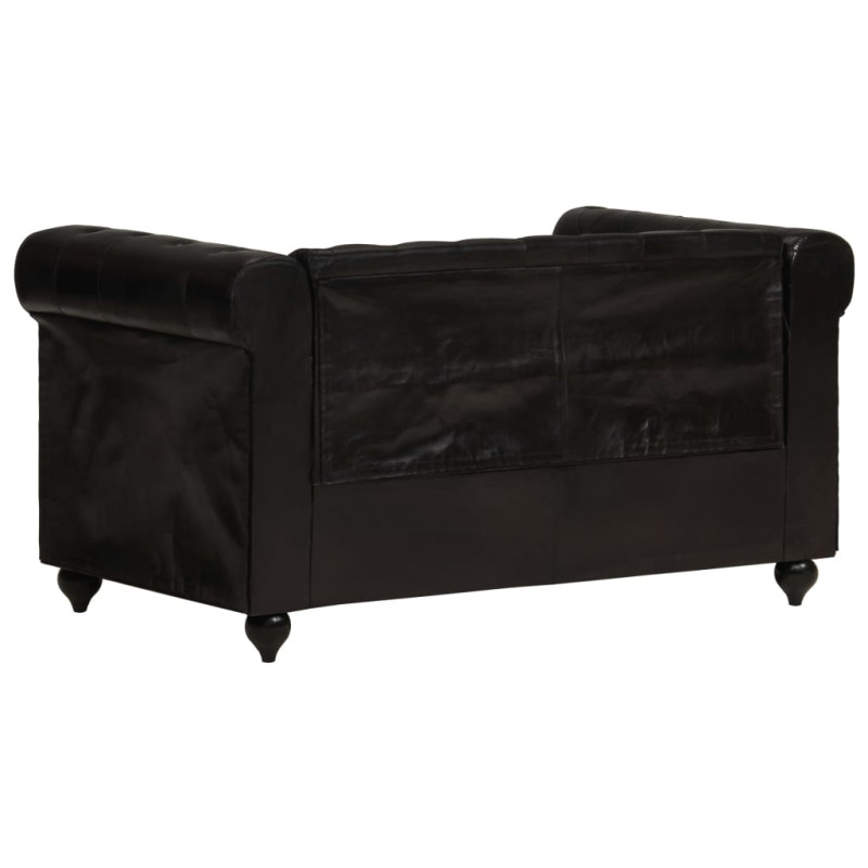 2-osobowa sofa Chesterfield, czarna, skóra naturalna