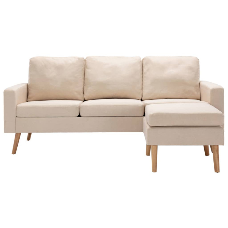 3-osobowa sofa z podnóżkiem, kremowa, tapicerowana tkaniną