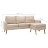 3-osobowa sofa z podnóżkiem, kremowa, tapicerowana tkaniną