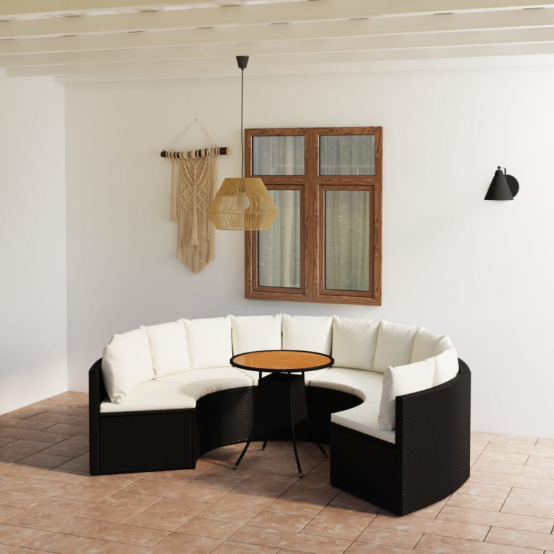 7-częściowa sofa ogrodowa z poduszkami, rattan PE, czarna