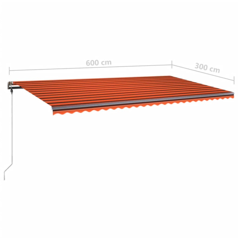 Ręcznie zwijana markiza z LED, 600x300 cm, pomarańczowo-brązowa
