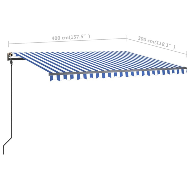 Ręcznie zwijana markiza z LED, 4x3 m, niebiesko-biała