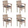 Sztaplowane krzesła ogrodowe z poduszkami, 4 szt., tekowe