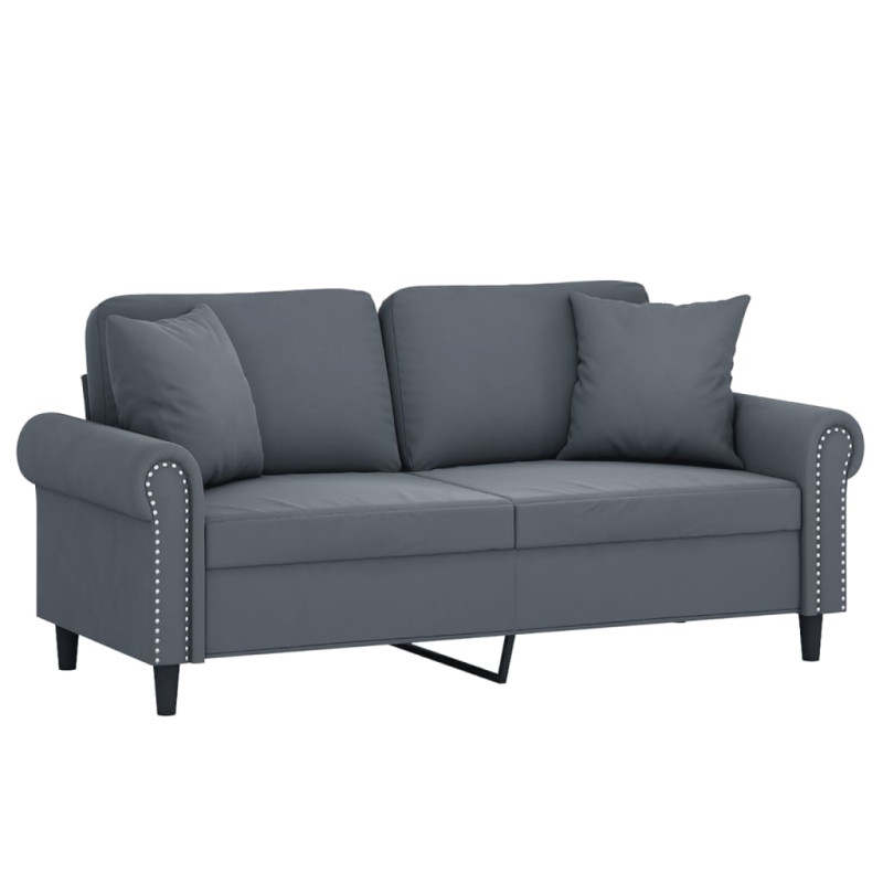 2-osobowa sofa z poduszkami, ciemnoszara, 140 cm, aksamit