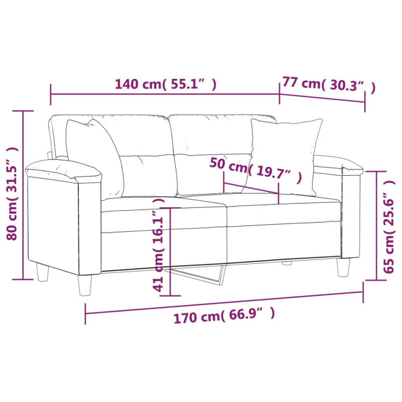2-osobowa sofa z poduszkami, ciemnoszara, 140 cm, mikrofibra