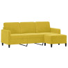 3-osobowa sofa z podnóżkiem, żółta, 180 cm, aksamit