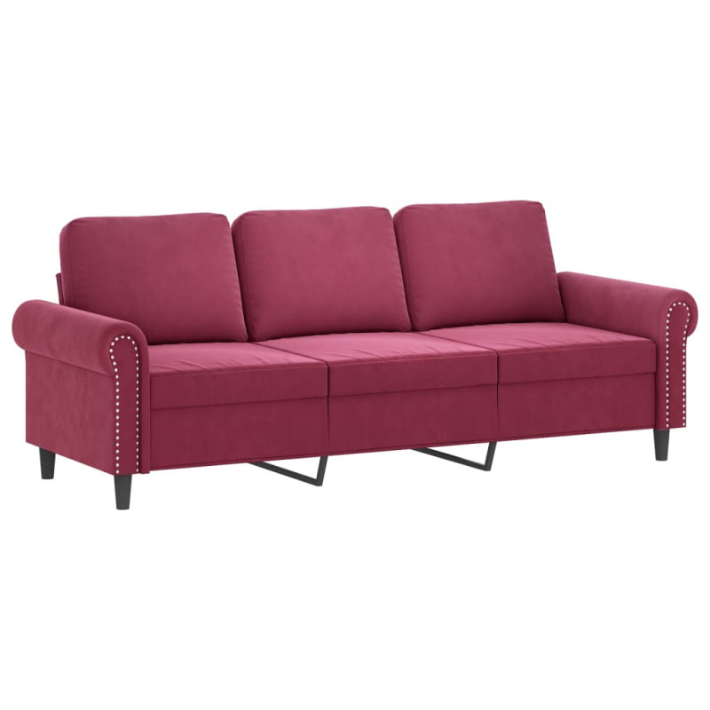3-osobowa sofa z podnóżkiem winna czerwień 180 cm, aksamit