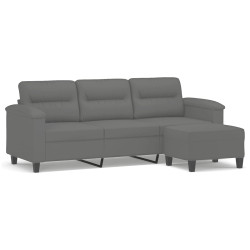 3-os. sofa z podnóżkiem, ciemnoszara, 180 cm, obita mikrofibrą