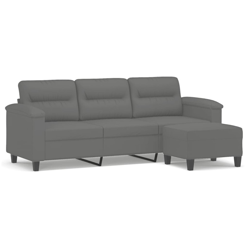 3-os. sofa z podnóżkiem, ciemnoszara, 180 cm, obita mikrofibrą