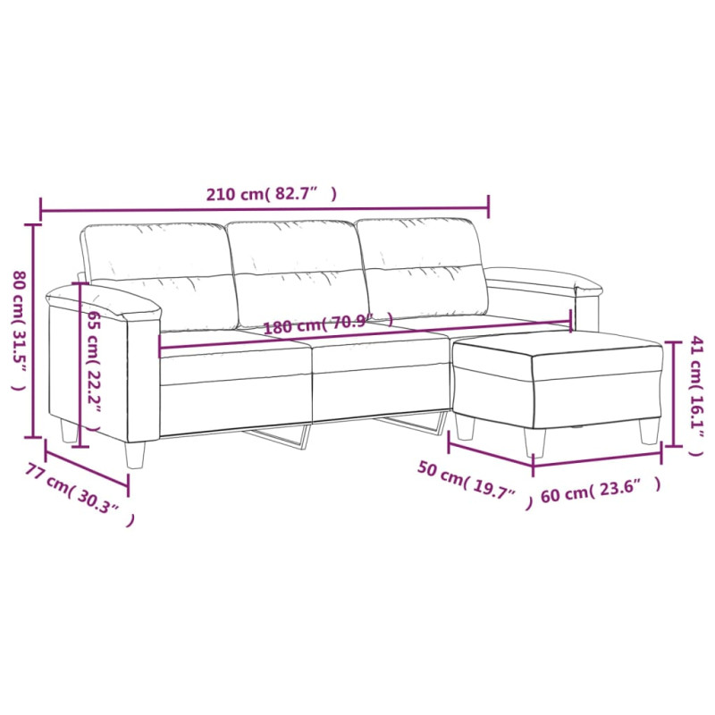 3-os. sofa z podnóżkiem, ciemnoszara, 180 cm, obita mikrofibrą