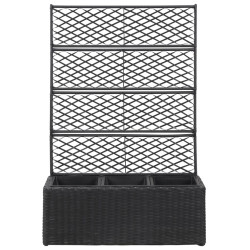 Donica z kratką i 3 wkładami, 83x30x130 cm, polirattan, czarna