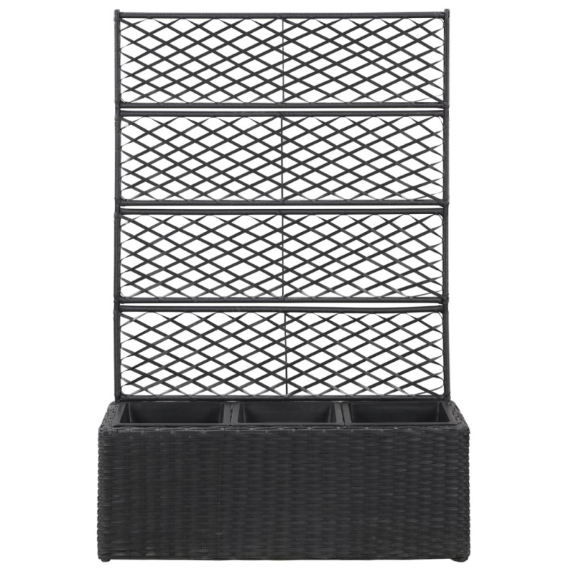 Donica z kratką i 3 wkładami, 83x30x130 cm, polirattan, czarna