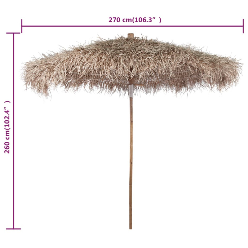 Parasol ogrodowy z bambusa i bananowych liści, 270 cm