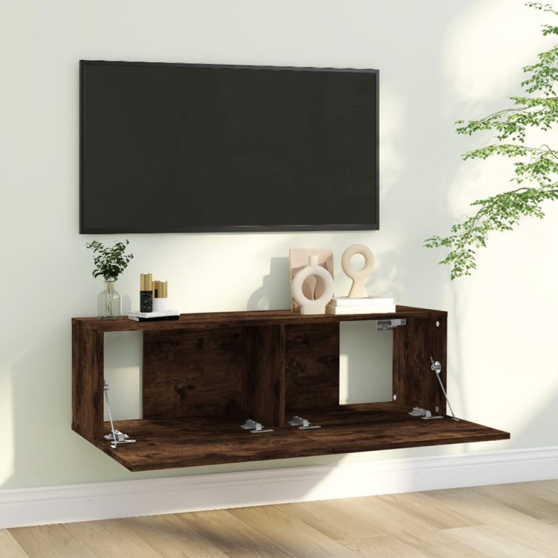 Ścienna szafka pod telewizor, przydymiony dąb, 100x30x30 cm