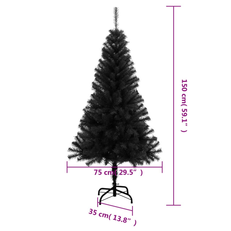 Sztuczna choinka ze stojakiem, czarna, 150 cm, PVC