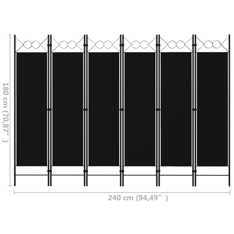 Parawan 6-panelowy, czarny, 240 x 180 cm