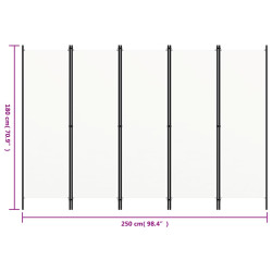 Parawan 5-panelowy, biały, 250 x 180 cm