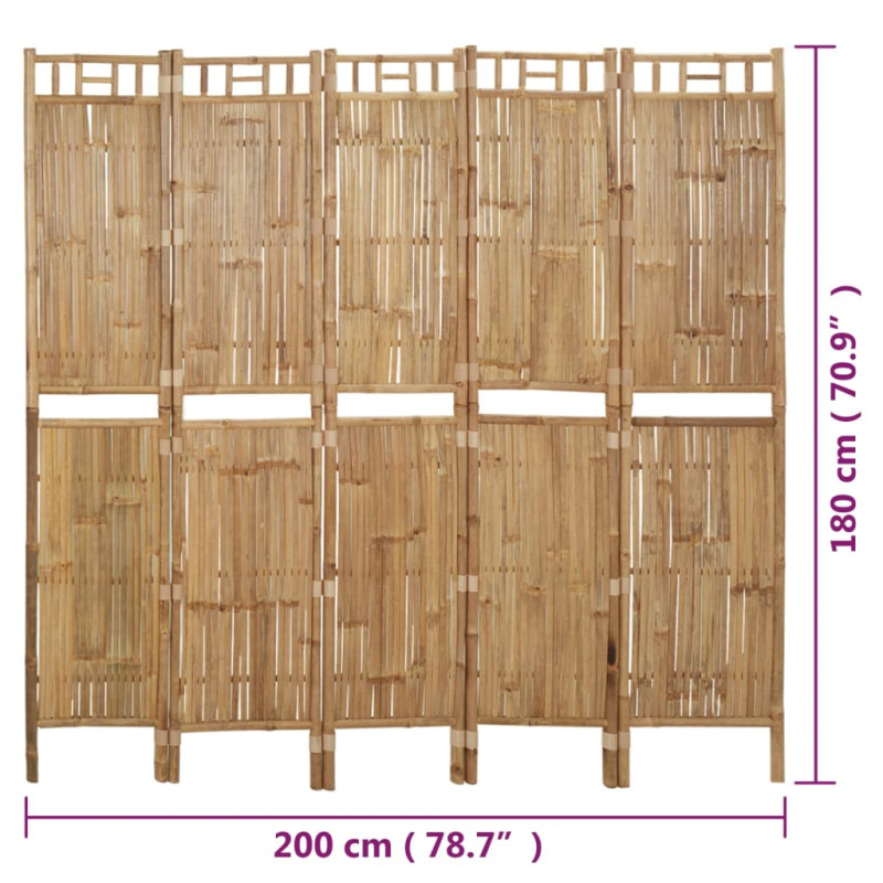 Parawan 5-panelowy, bambusowy, 200 x 180 cm