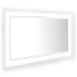 Lustro łazienkowe LED, wysoki połysk, białe, 80x8,5x37cm, akryl