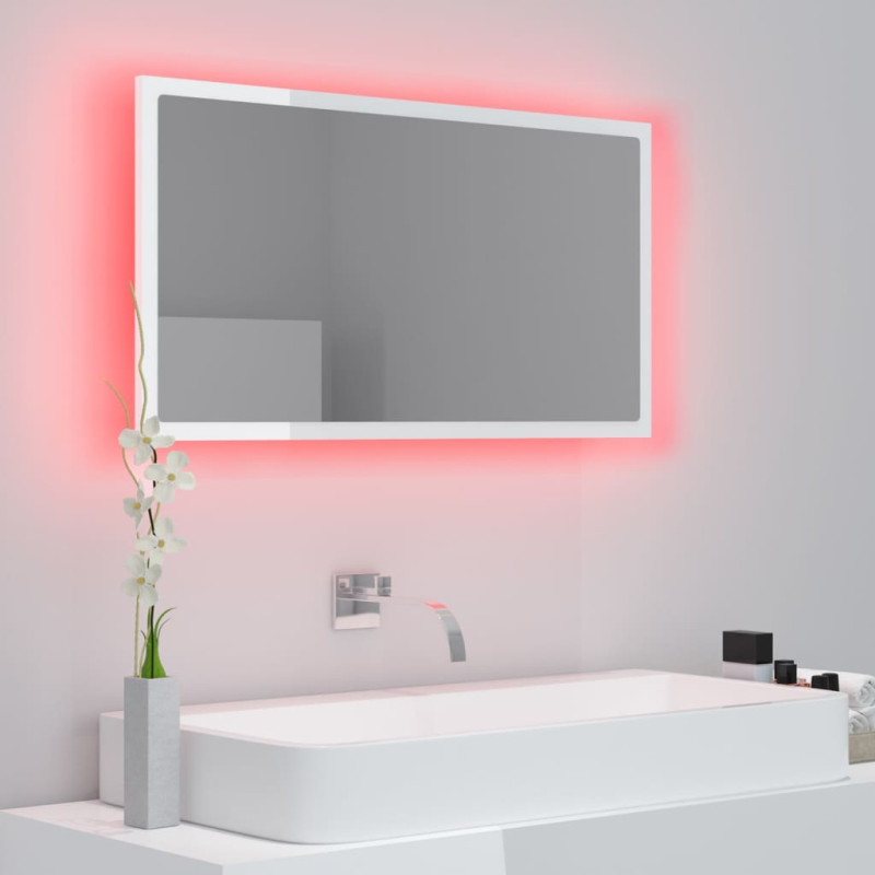Lustro łazienkowe LED, wysoki połysk, białe, 80x8,5x37cm, akryl