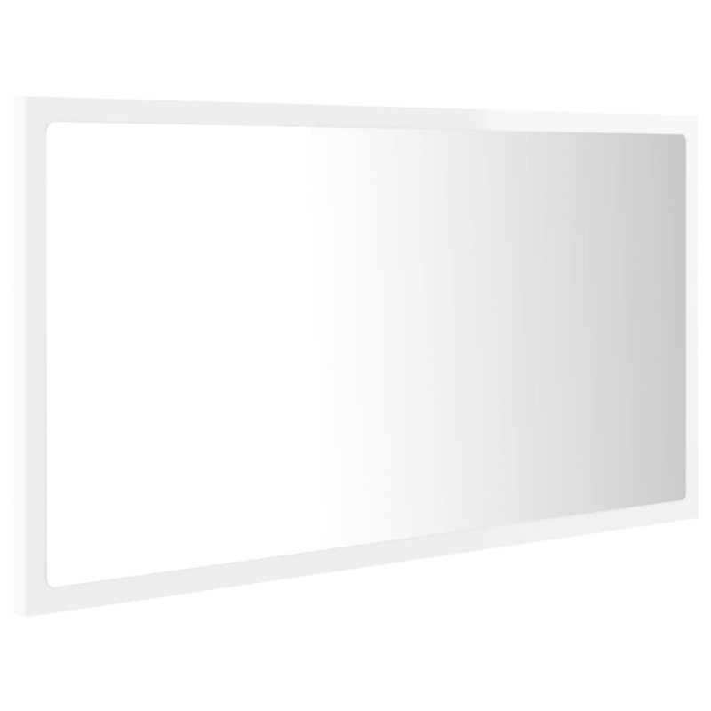 Lustro łazienkowe LED, wysoki połysk, białe, 80x8,5x37cm, akryl