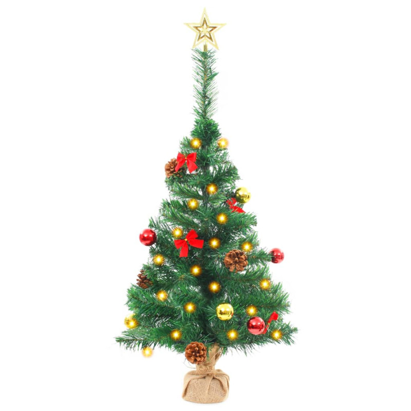 Sztuczna choinka z bombkami i lampkami, zielona, 64 cm