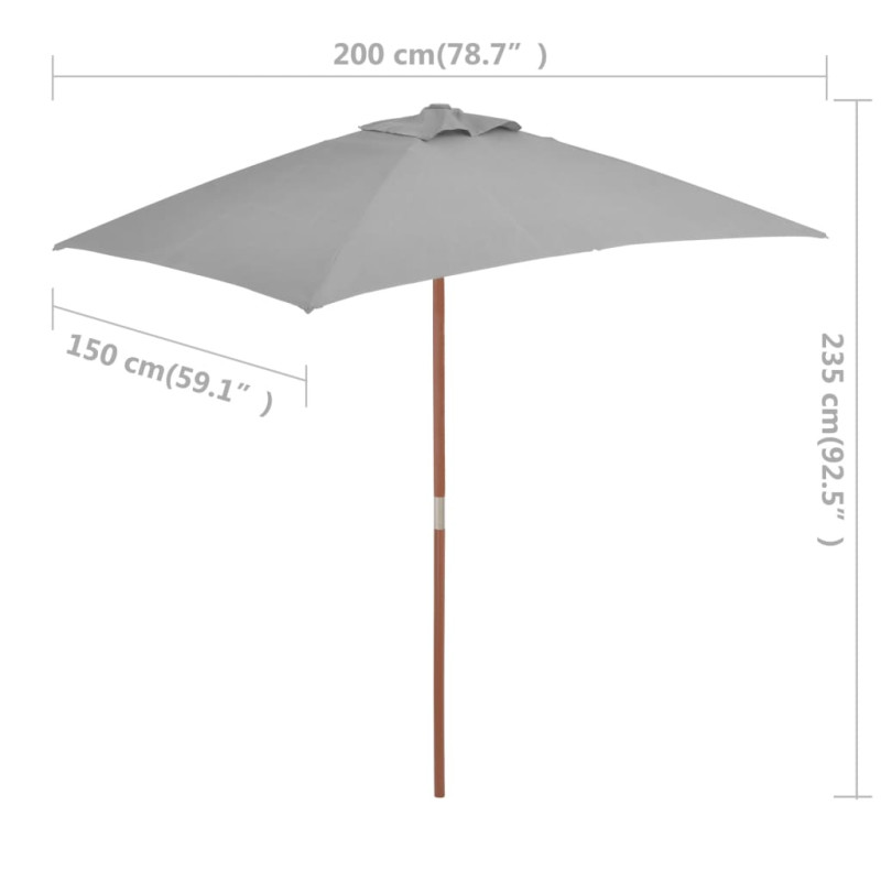 Parasol ogrodowy na drewnianym słupku, 150 x 200 cm, antracyt