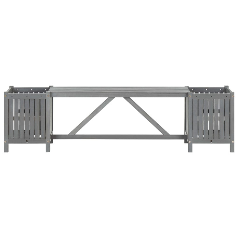 Ławka ogrodowa z 2 donicami 150 cm, lite drewno akacjowe, szara