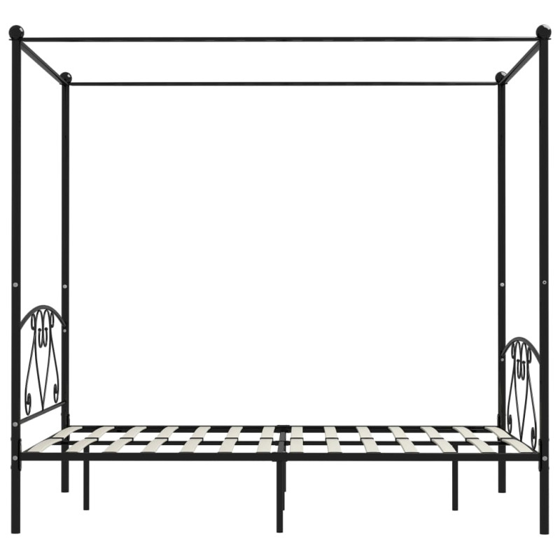 Rama łóżka z baldachimem, czarna, metalowa, 140 x 200 cm
