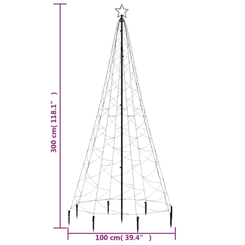 Choinka z metalowym słupkiem, 500 diod LED, niebieska, 3 m